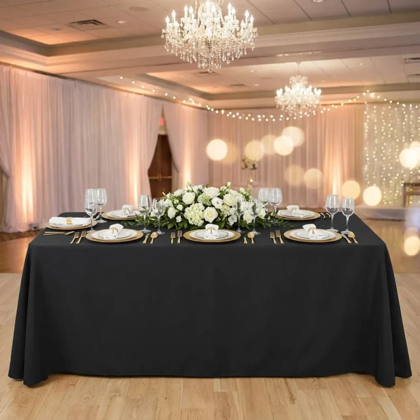 Black Polyester Rectangle Tablecloth